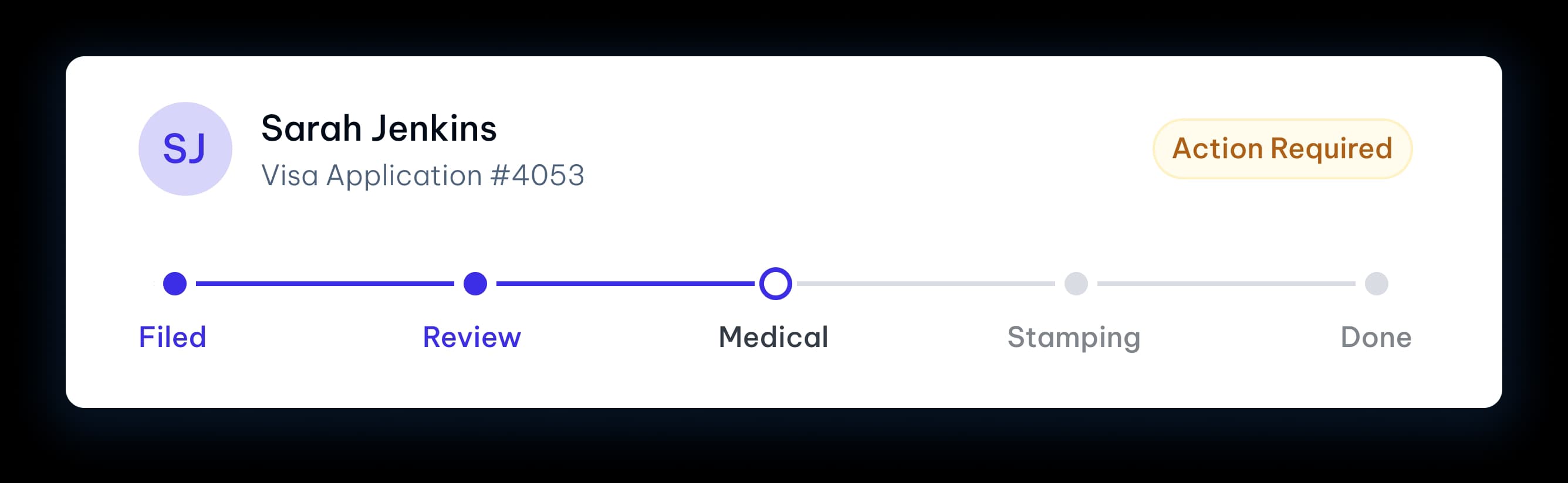 Visa application tracking dashboard